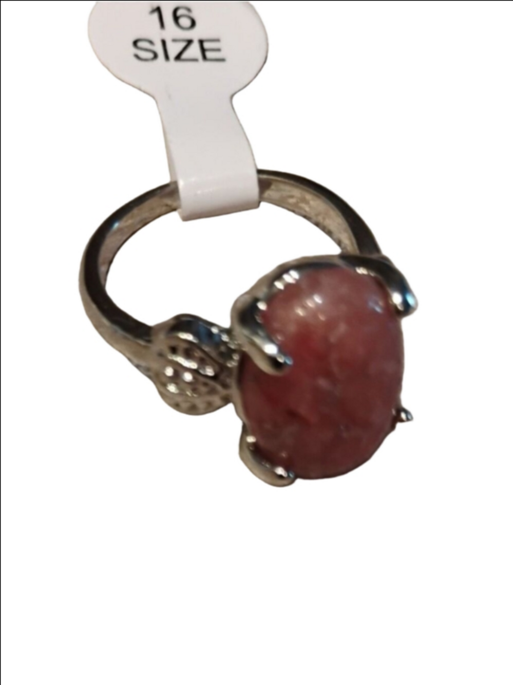 $5 Ring Silver Pink Rhodochrosite Size 6 ring A gemstone set in  four-prongs
